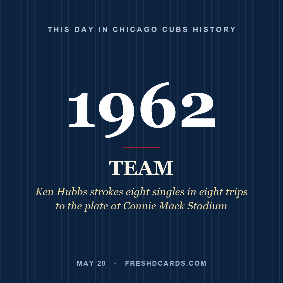 Chicago Cubs: Chicago Cubs, 1962, Ken Hubbs strokes eight singles in eight trips to the plate at Connie Mack Stadium