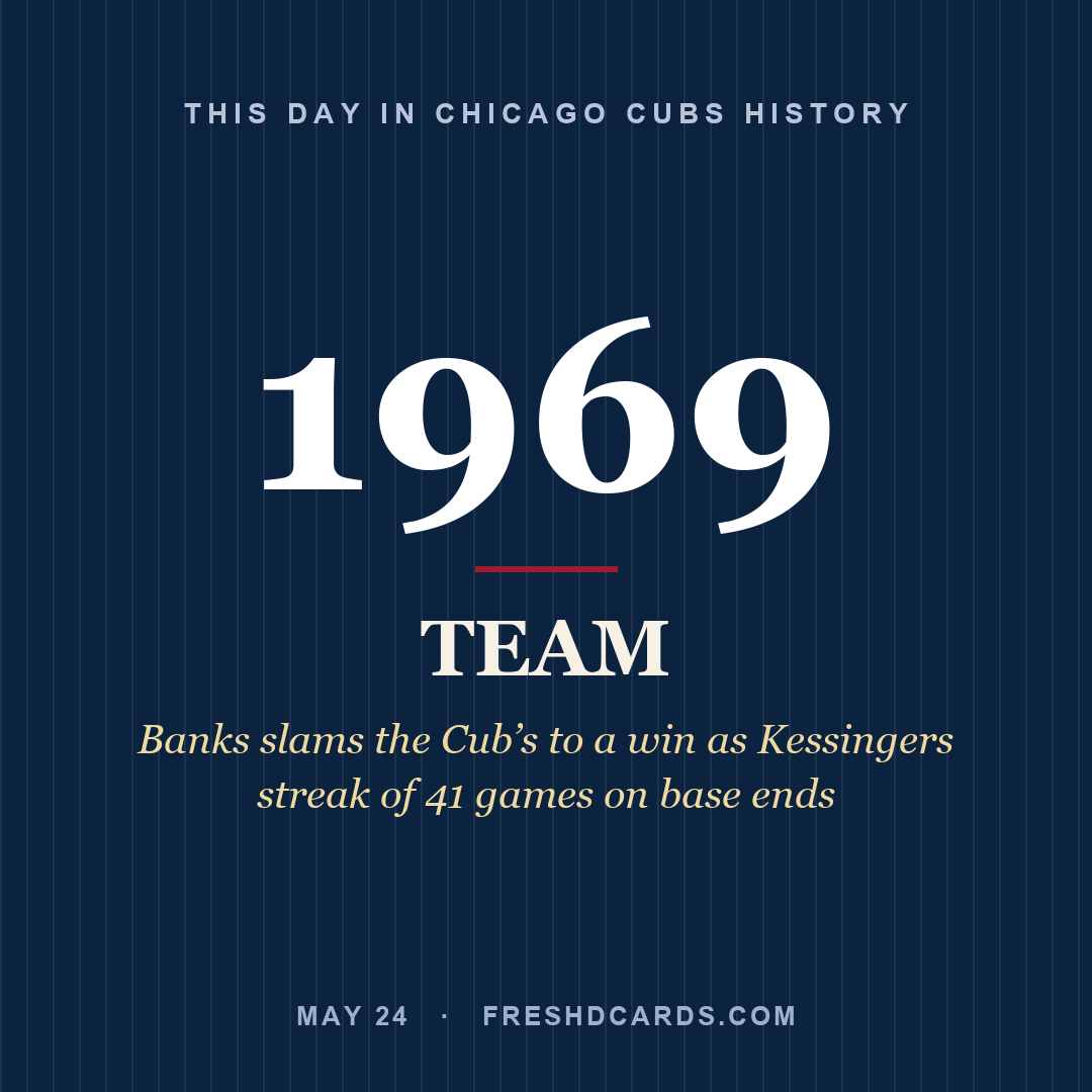 Chicago Cubs: Chicago Cubs, 1969, Banks slams the Cub’s to a win as Kessingers streak of 41 games on base ends
