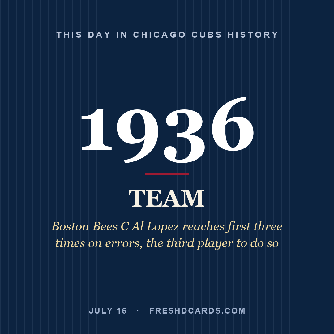 Chicago Cubs: Chicago Cubs, 1936, Boston Bees C Al Lopez reaches first three times on errors, the third player to do so
