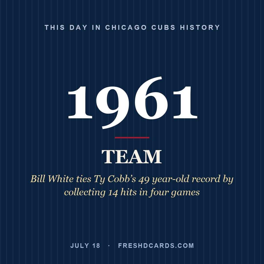 Chicago Cubs: Chicago Cubs, 1961, Bill White ties Ty Cobb’s 49 year-old record by collecting 14 hits in four games