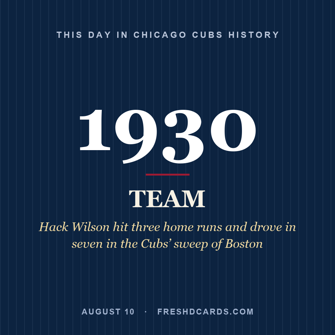 Chicago Cubs: Chicago Cubs, 1930, Hack Wilson hit three home runs and drove in seven in the Cubs’ sweep of Boston