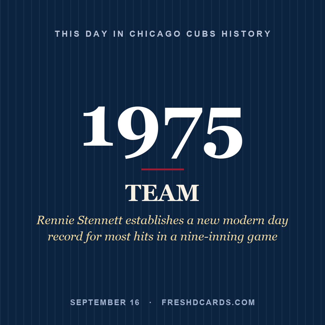 Chicago Cubs: Chicago Cubs, 1975, Rennie Stennett establishes a new modern day record for most hits in a nine-inning game
