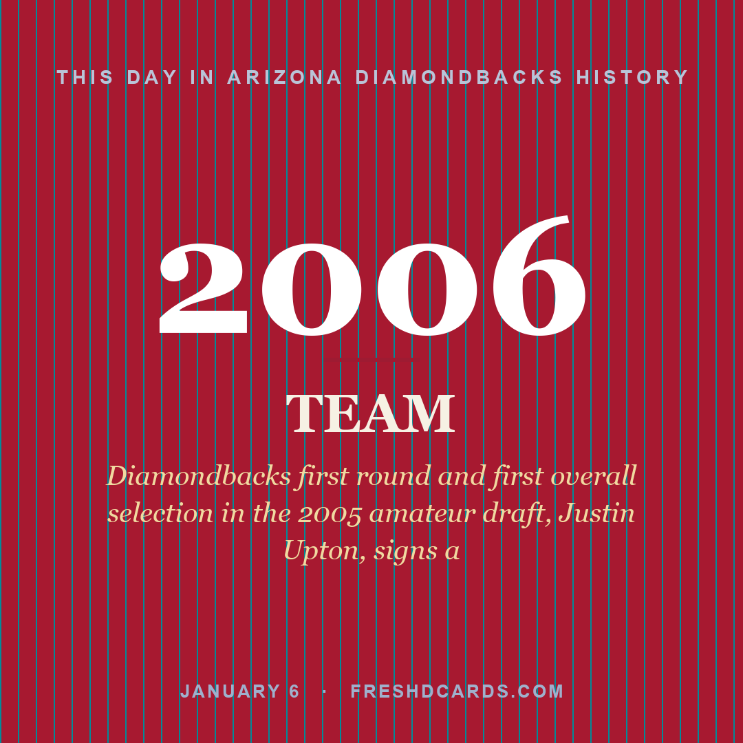 Arizona Diamondbacks: Arizona Diamondbacks, 2006, Diamondbacks first round and first overall selection in the 2005 amateur draft, Justin Upton, signs a