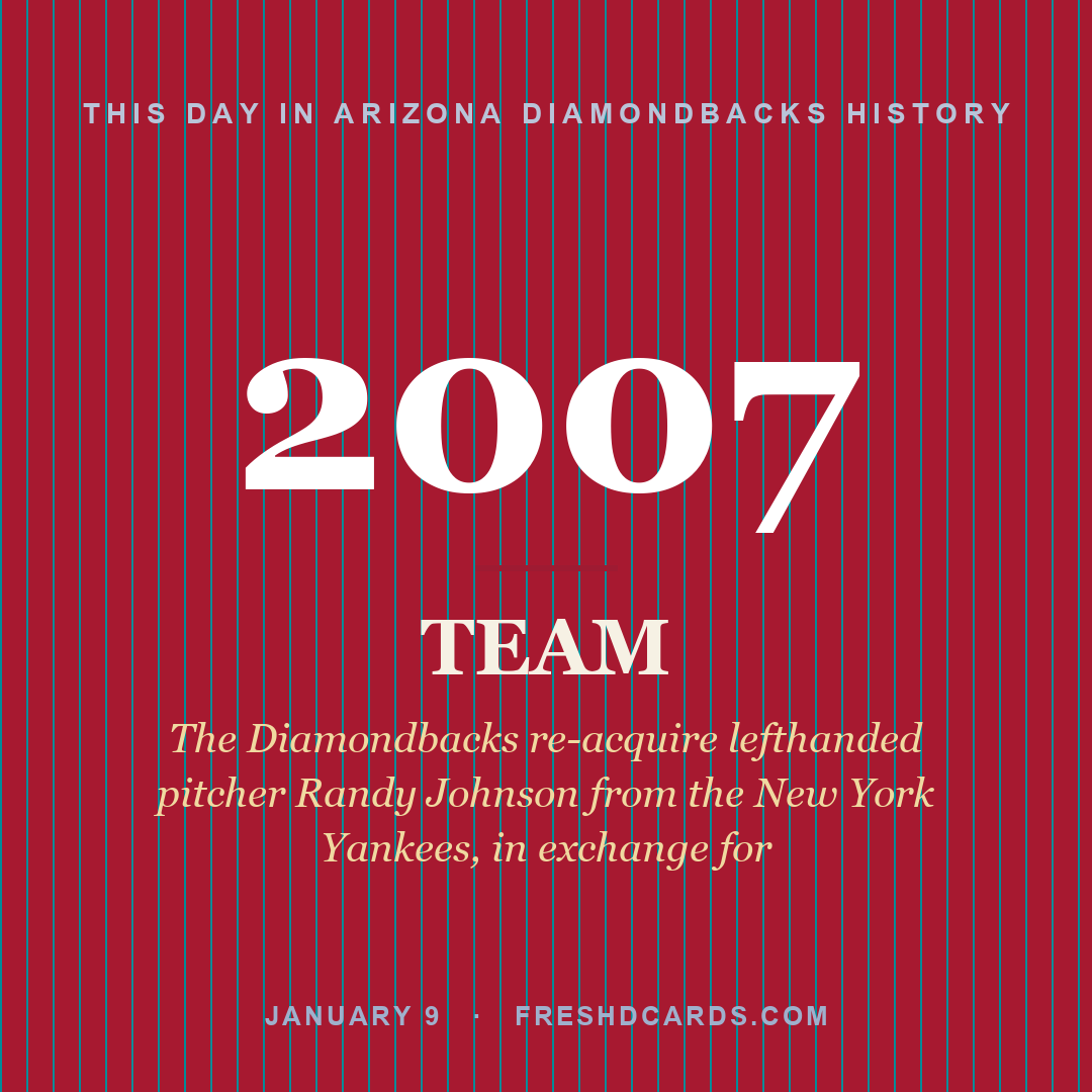 Arizona Diamondbacks: Arizona Diamondbacks, 2007, The Diamondbacks re-acquire lefthanded pitcher Randy Johnson from the New York Yankees, in exchange for
