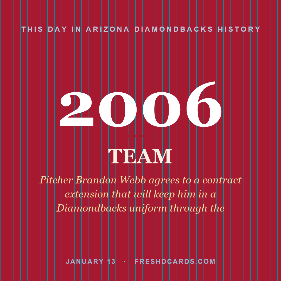Arizona Diamondbacks: Arizona Diamondbacks, 2006, Pitcher Brandon Webb agrees to a contract extension that will keep him in a Diamondbacks uniform through the