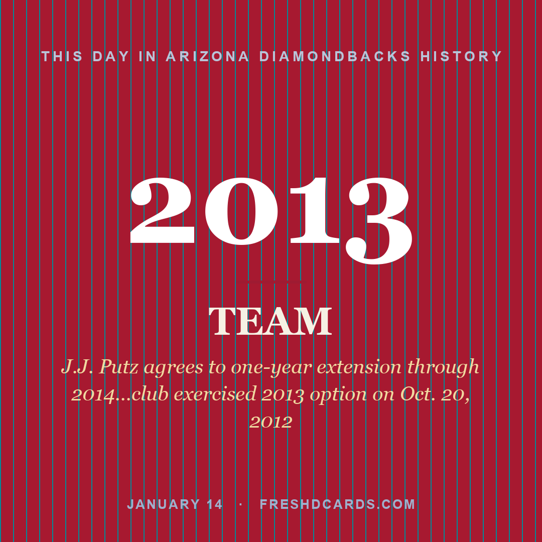 Arizona Diamondbacks: Arizona Diamondbacks, 2013, J.J. Putz agrees to one-year extension through 2014...club exercised 2013 option on Oct. 20, 2012