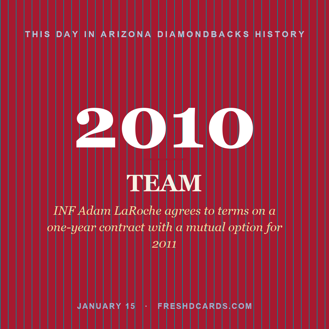 Arizona Diamondbacks: Arizona Diamondbacks, 2010, INF Adam LaRoche agrees to terms on a one-year contract with a mutual option for 2011