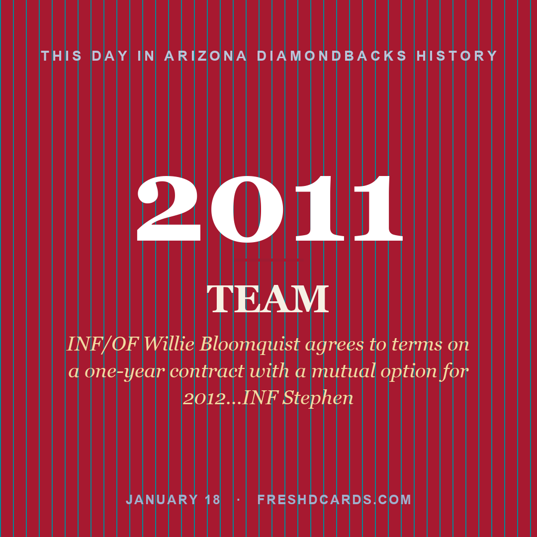 Arizona Diamondbacks: Arizona Diamondbacks, 2011, INF/OF Willie Bloomquist agrees to terms on a one-year contract with a mutual option for 2012...INF Stephen
