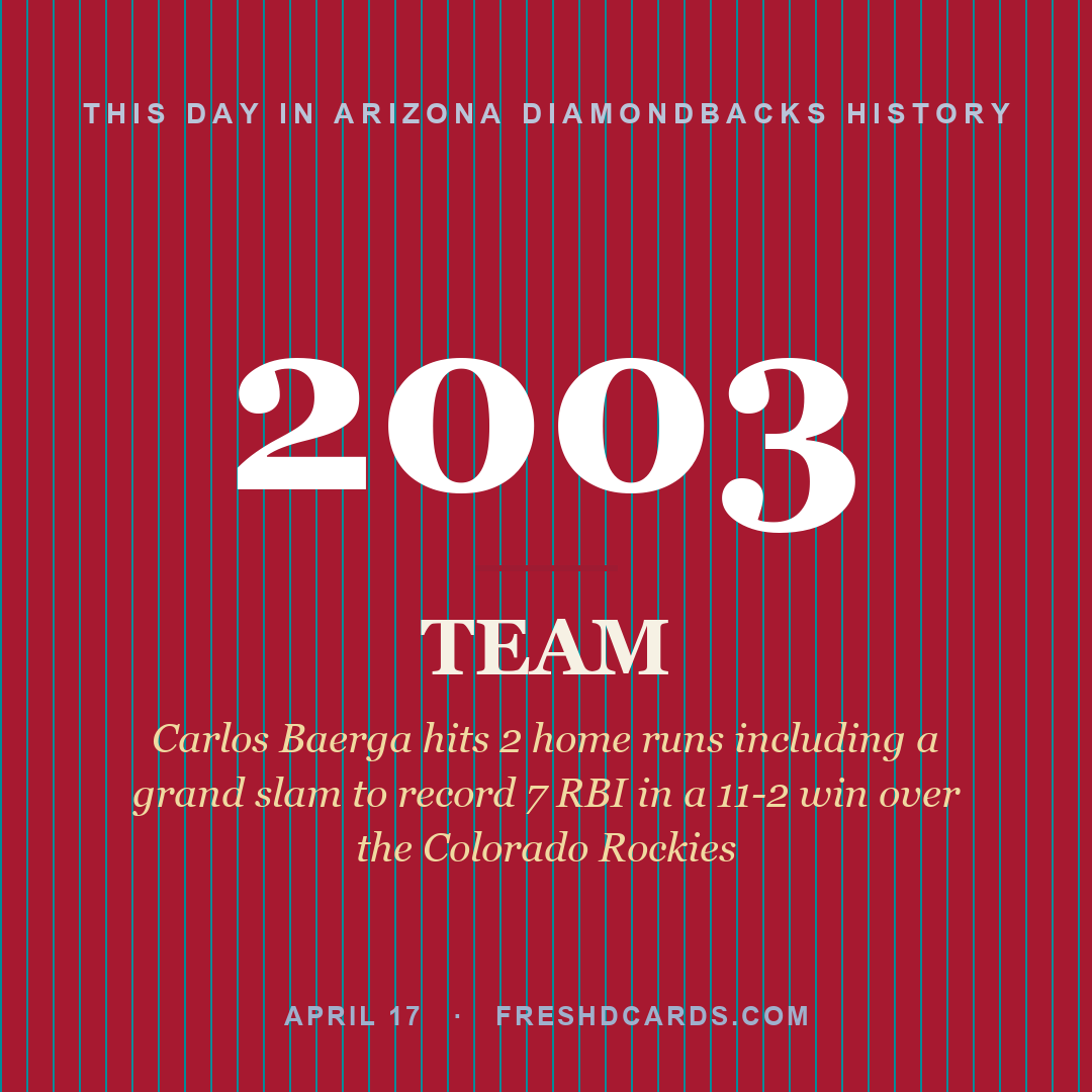Arizona Diamondbacks: Arizona Diamondbacks, 2003, Carlos Baerga hits 2 home runs including a grand slam to record 7 RBI in a 11-2 win over the Colorado Rockies