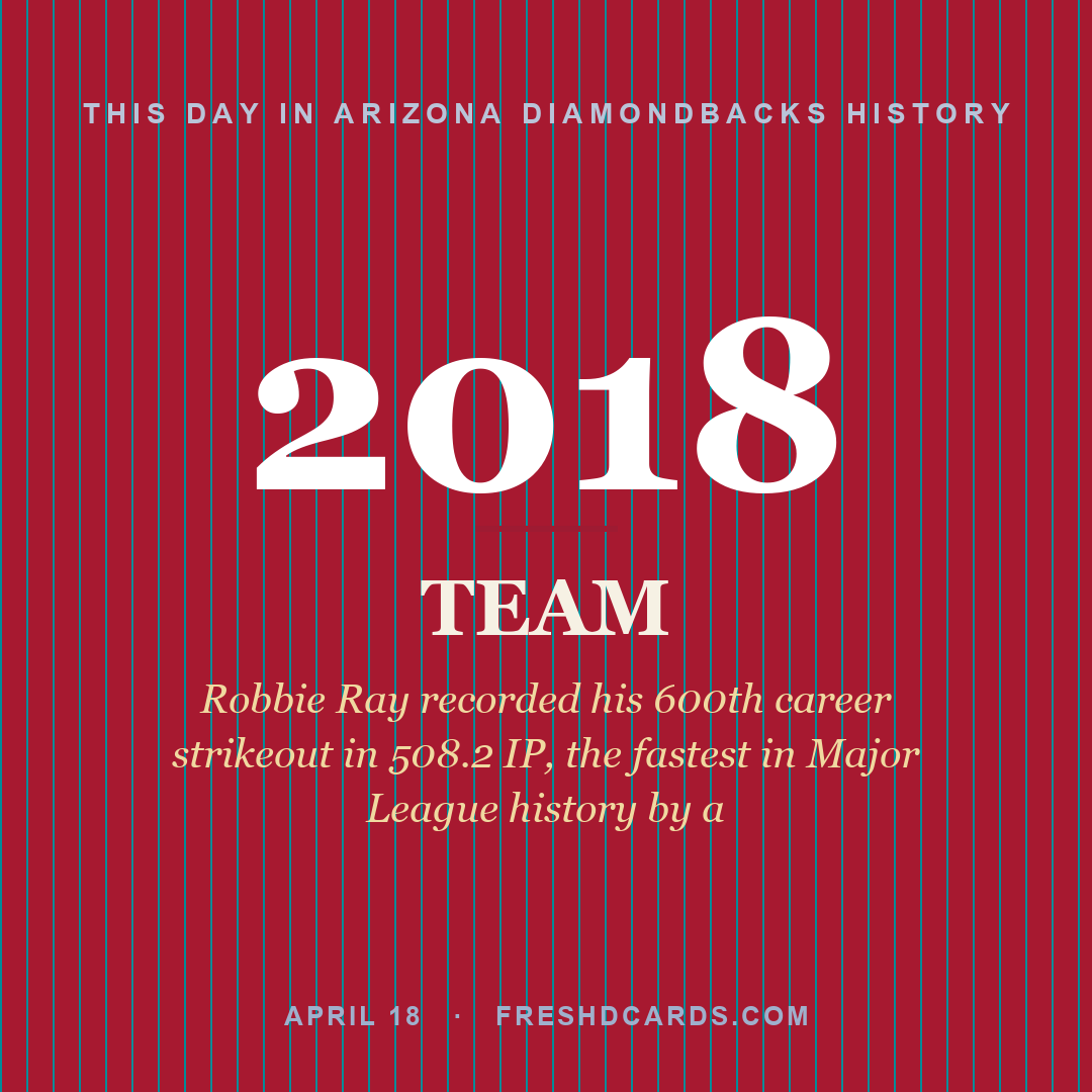 Arizona Diamondbacks: Arizona Diamondbacks, 2018, Robbie Ray recorded his 600th career strikeout in 508.2 IP, the fastest in Major League history by a