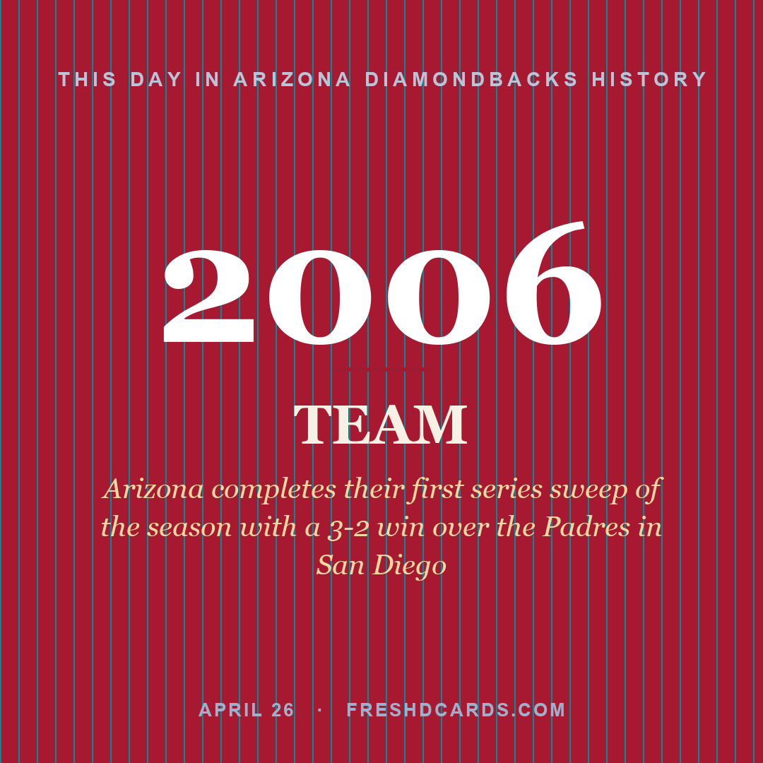 Arizona Diamondbacks: Arizona Diamondbacks, 2006, Arizona completes their first series sweep of the season with a 3-2 win over the Padres in San Diego
