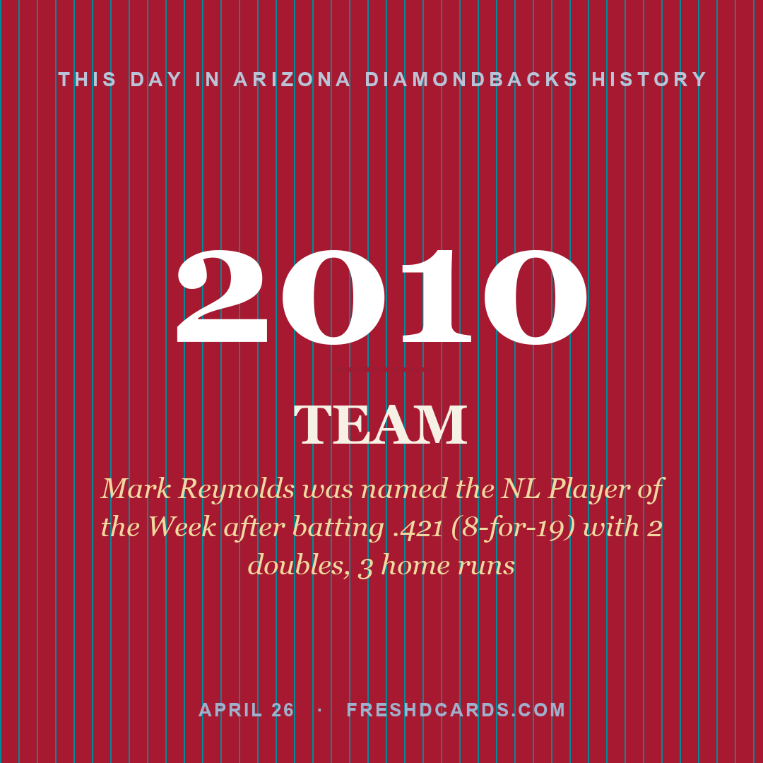 Arizona Diamondbacks: Arizona Diamondbacks, 2010, Mark Reynolds was named the NL Player of the Week after batting .421 (8-for-19) with 2 doubles, 3 home runs