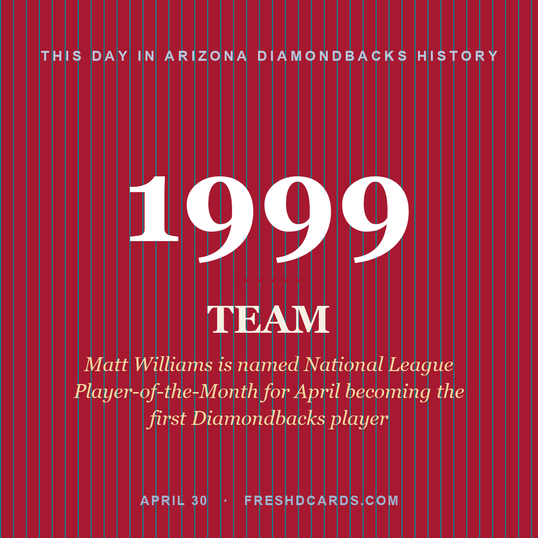 Arizona Diamondbacks: Arizona Diamondbacks, 1999, Matt Williams is named National League Player-of-the-Month for April becoming the first Diamondbacks player