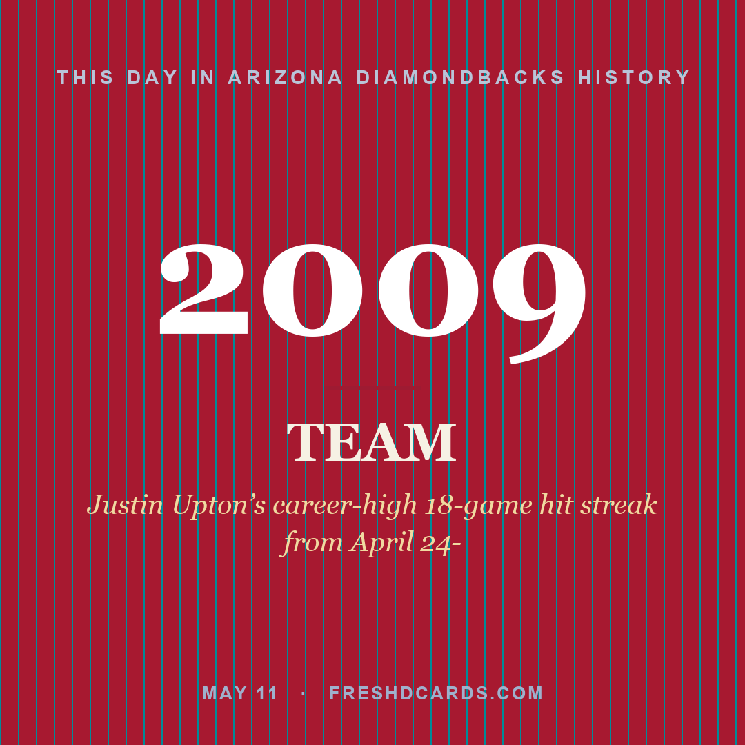 Arizona Diamondbacks: Arizona Diamondbacks, 2009, Justin Upton’s career-high 18-game hit streak from April 24-