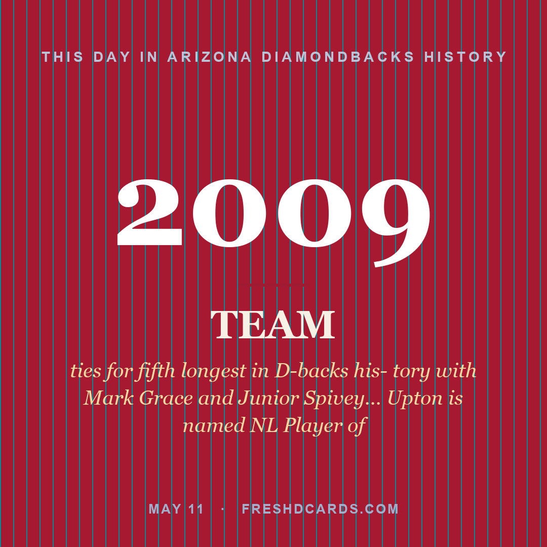 Arizona Diamondbacks: Arizona Diamondbacks, 2009, ties for fifth longest in D-backs his- tory with Mark Grace and Junior Spivey... Upton is named NL Player of