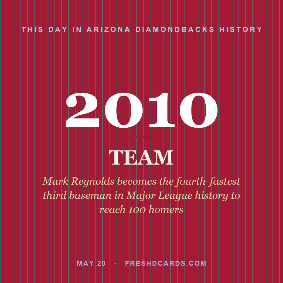 Arizona Diamondbacks: Arizona Diamondbacks, 2010, Mark Reynolds becomes the fourth-fastest third baseman in Major League history to reach 100 homers