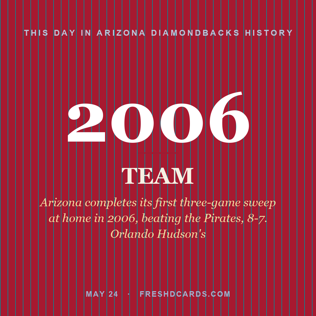 Arizona Diamondbacks: Arizona Diamondbacks, 2006, Arizona completes its first three-game sweep at home in 2006, beating the Pirates, 8-7. Orlando Hudson's