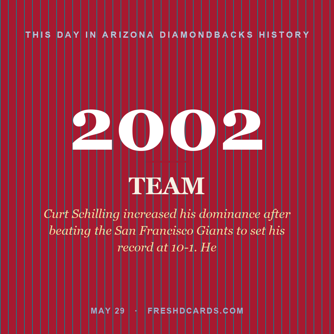 Arizona Diamondbacks: Arizona Diamondbacks, 2002, Curt Schilling increased his dominance after beating the San Francisco Giants to set his record at 10-1. He