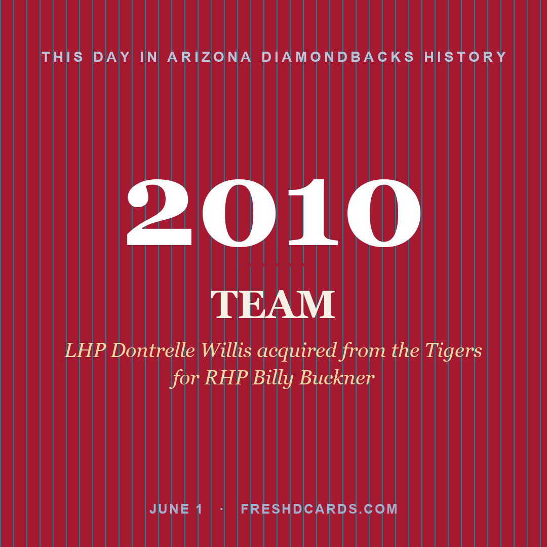 Arizona Diamondbacks: Arizona Diamondbacks, 2010, LHP Dontrelle Willis acquired from the Tigers for RHP Billy Buckner