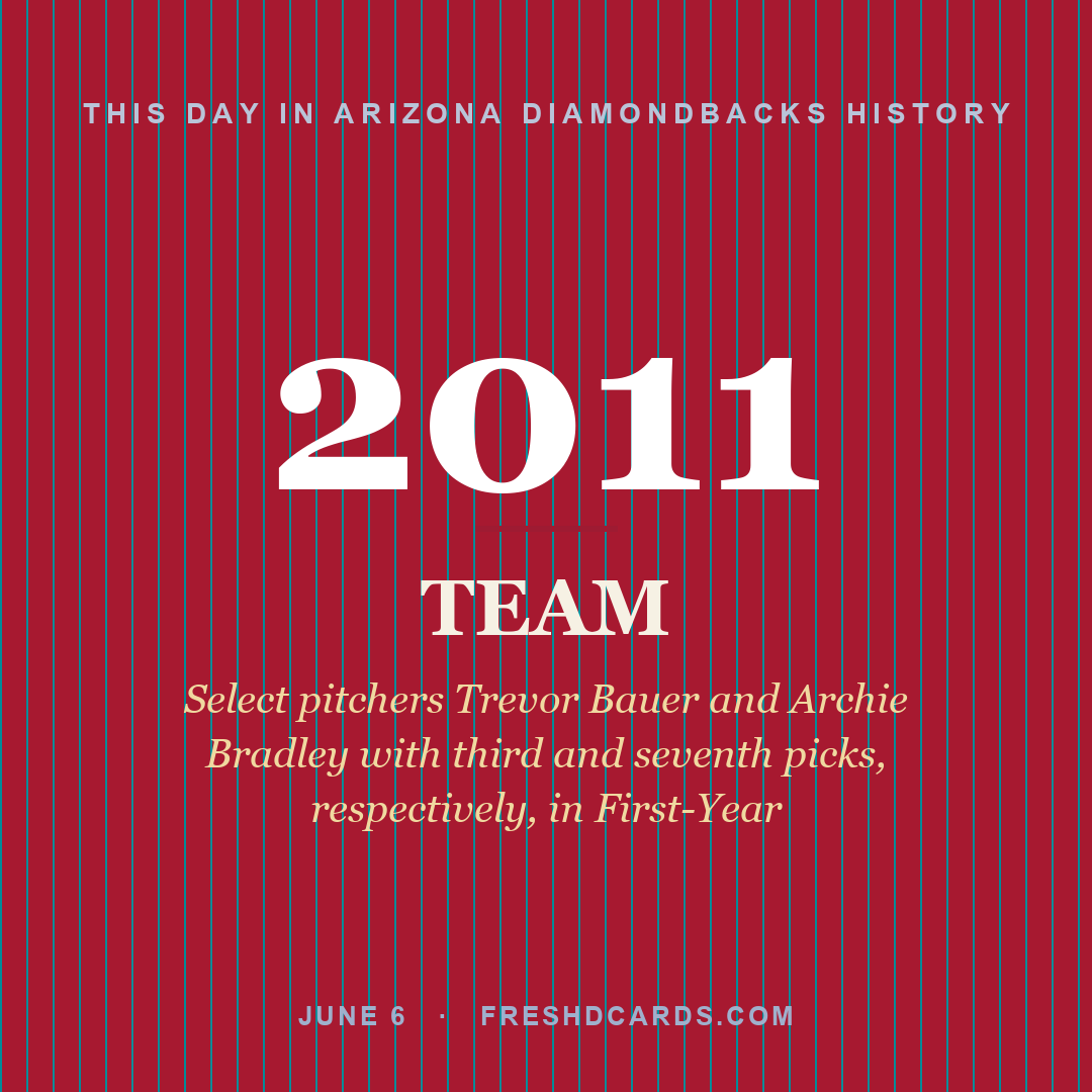 Arizona Diamondbacks: Arizona Diamondbacks, 2011, Select pitchers Trevor Bauer and Archie Bradley with third and seventh picks, respectively, in First-Year