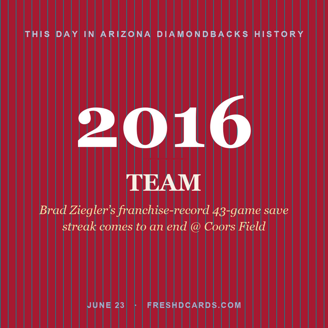 Arizona Diamondbacks: Arizona Diamondbacks, 2016, Brad Ziegler’s franchise-record 43-game save streak comes to an end @ Coors Field