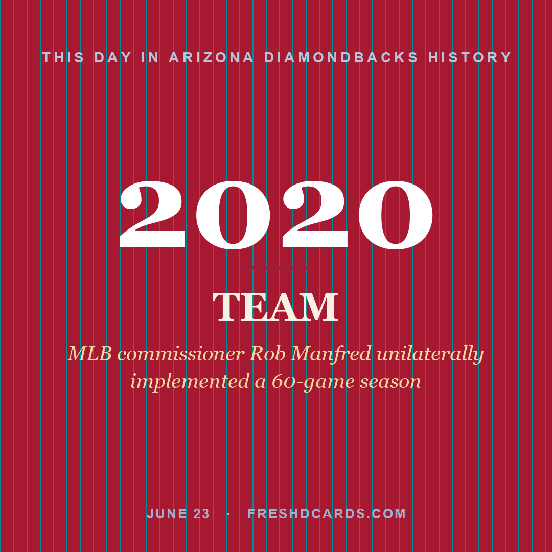 Arizona Diamondbacks: Arizona Diamondbacks, 2020, MLB commissioner Rob Manfred unilaterally implemented a 60-game season