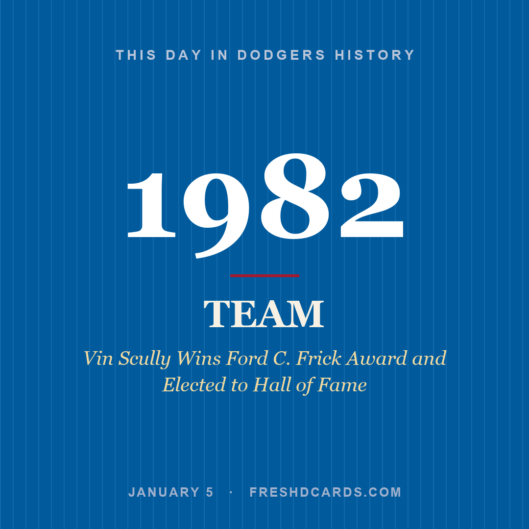 Dodgers: Dodgers, 1982, Vin Scully Wins Ford C. Frick Award and Elected to Hall of Fame