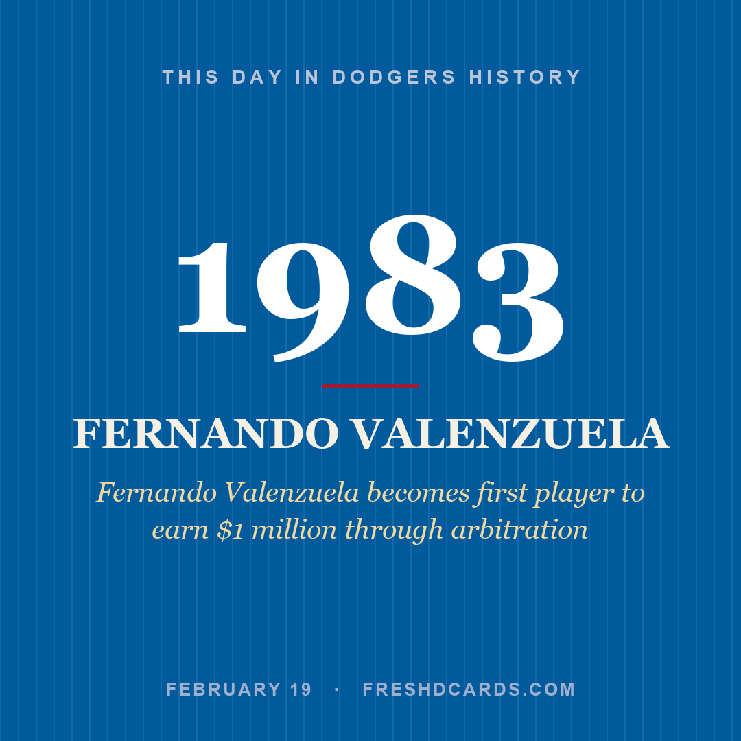 Dodgers: Fernando Valenzuela, 1983, Fernando Valenzuela becomes first player to earn $1 million through arbitration