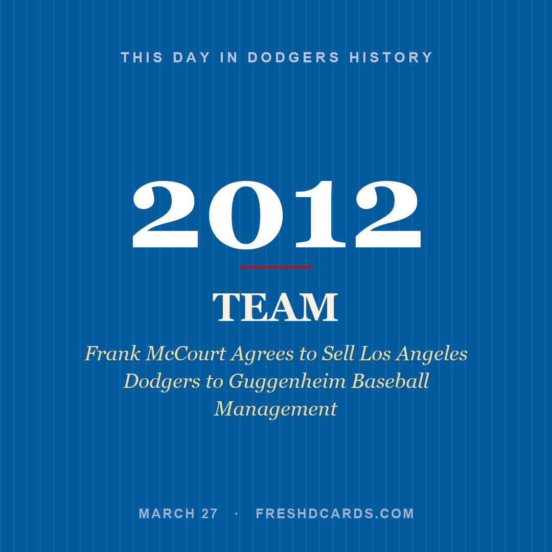 Dodgers: Dodgers, 2012, Frank McCourt Agrees to Sell Los Angeles Dodgers to Guggenheim Baseball Management