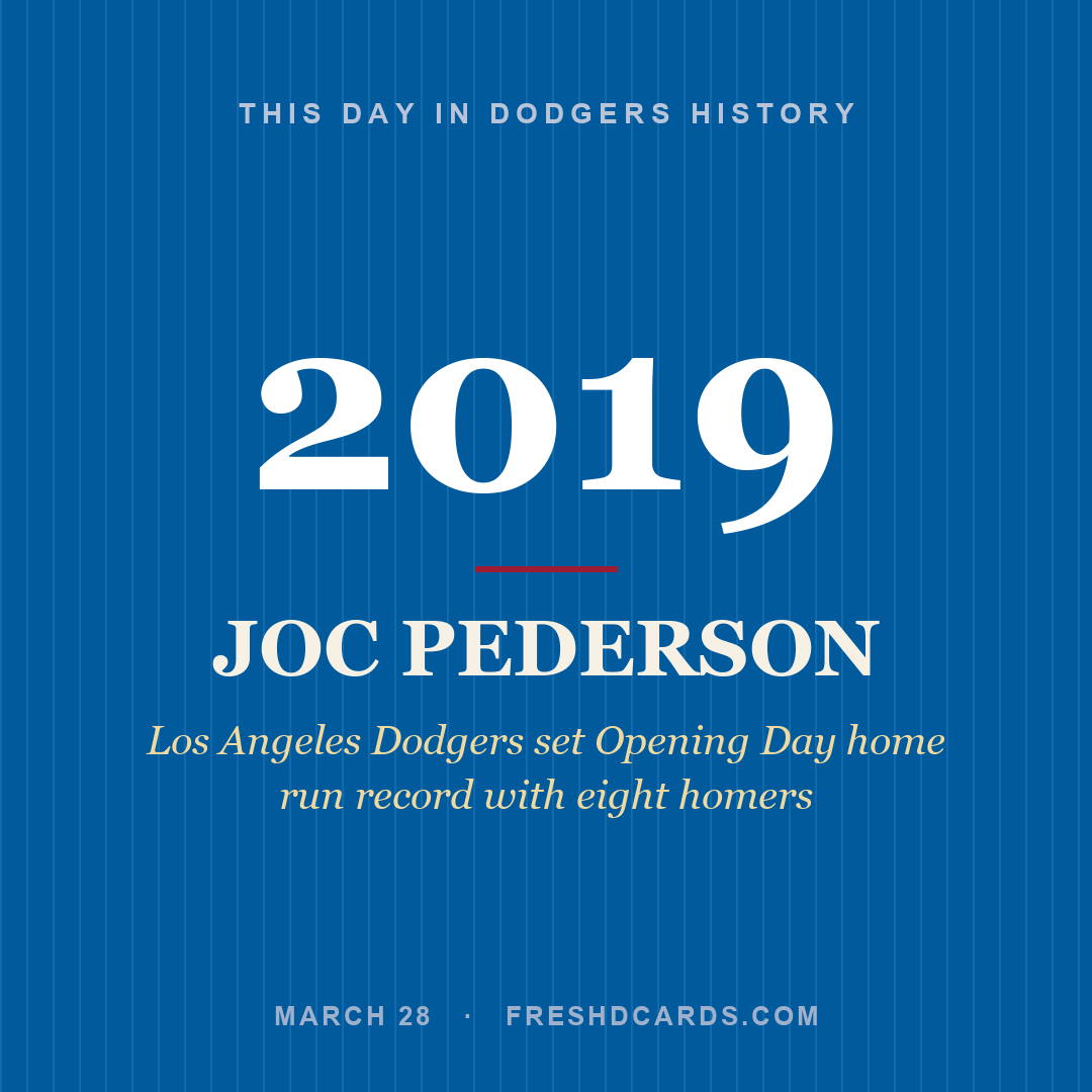 Dodgers: Joc Pederson, 2019, Los Angeles Dodgers set Opening Day home run record with eight homers