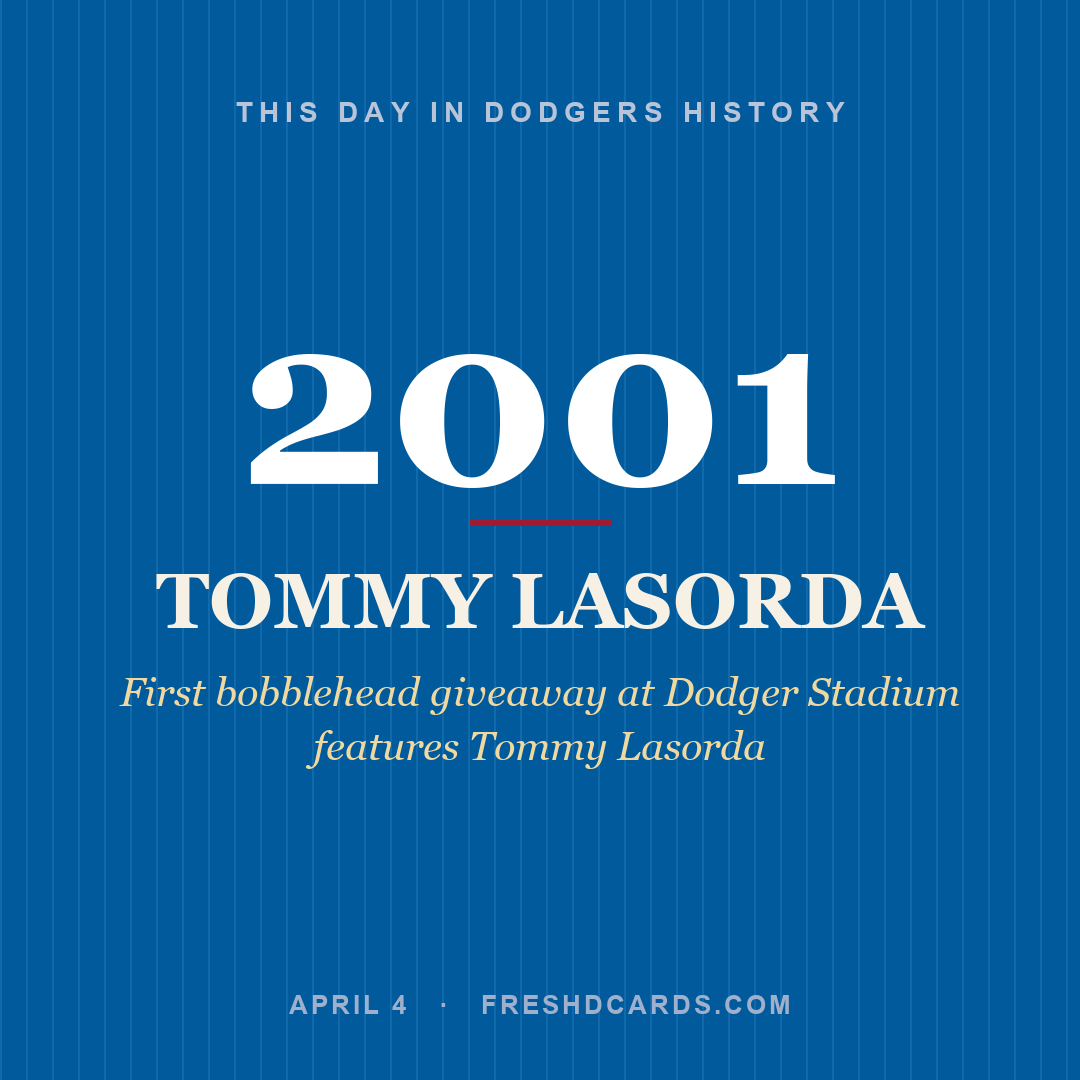 Dodgers: Tommy Lasorda, 2001, First bobblehead giveaway at Dodger Stadium features Tommy Lasorda