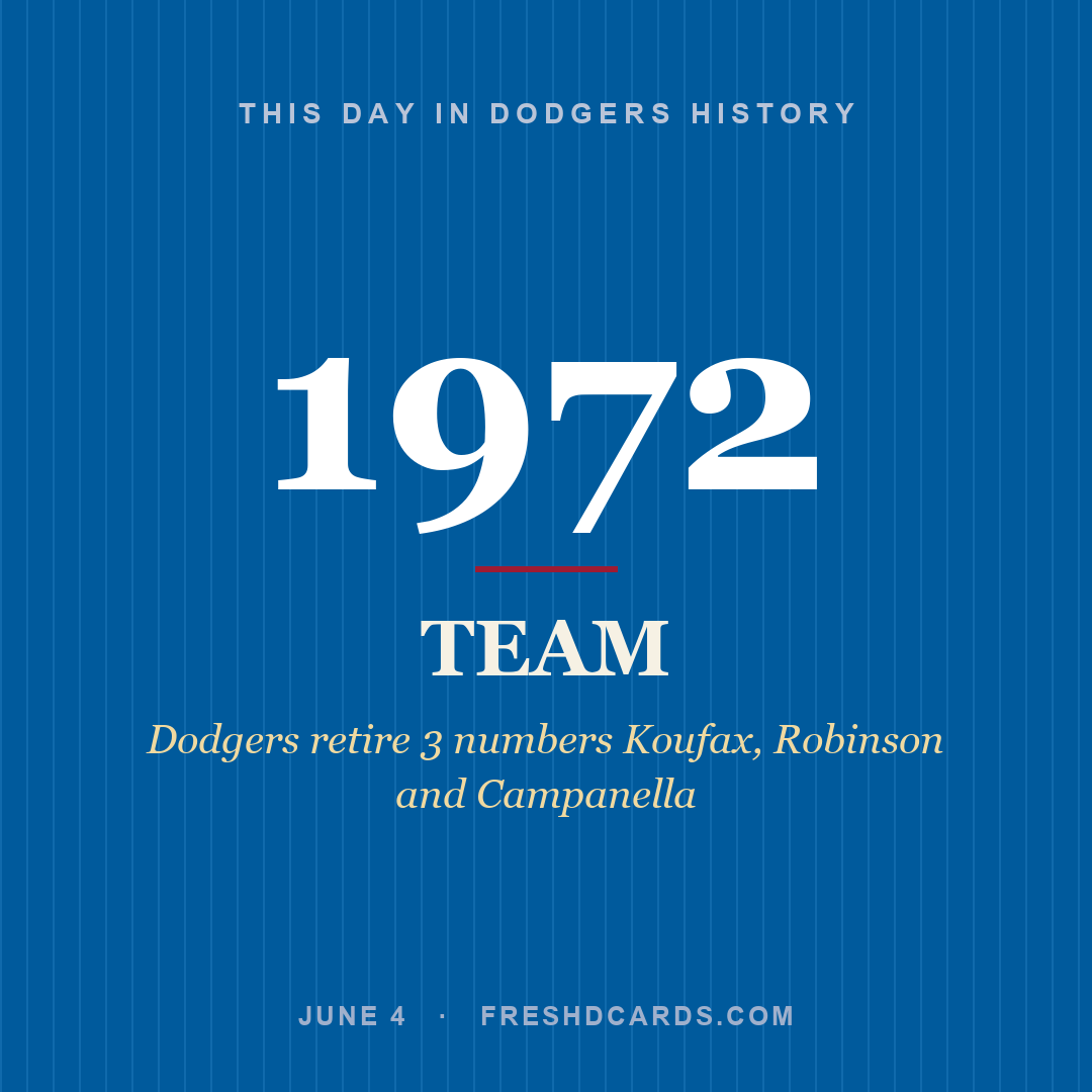 Dodgers: Dodgers, 1972, Dodgers retire 3 numbers Koufax, Robinson and Campanella