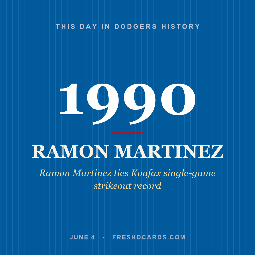 Dodgers: Ramon Martinez, 1990, Ramon Martinez ties Koufax single-game strikeout record