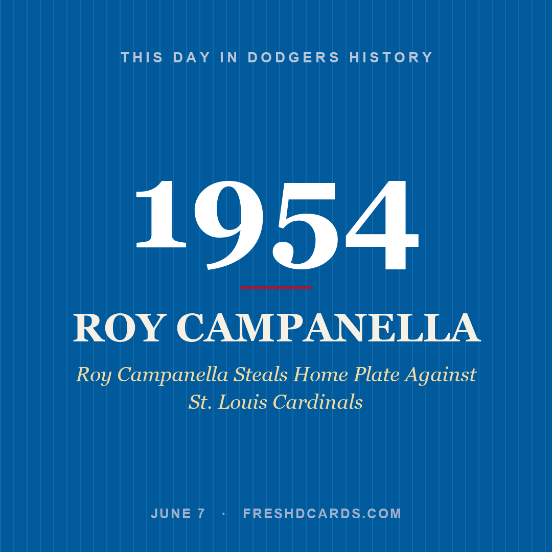 Dodgers: Roy Campanella, 1954, Roy Campanella Steals Home Plate Against St. Louis Cardinals