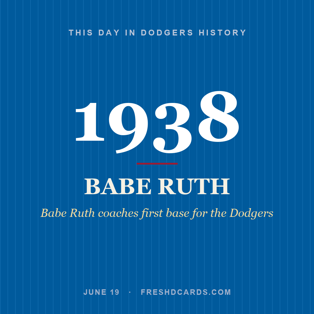 Dodgers: Babe Ruth, 1938, Babe Ruth coaches first base for the Dodgers
