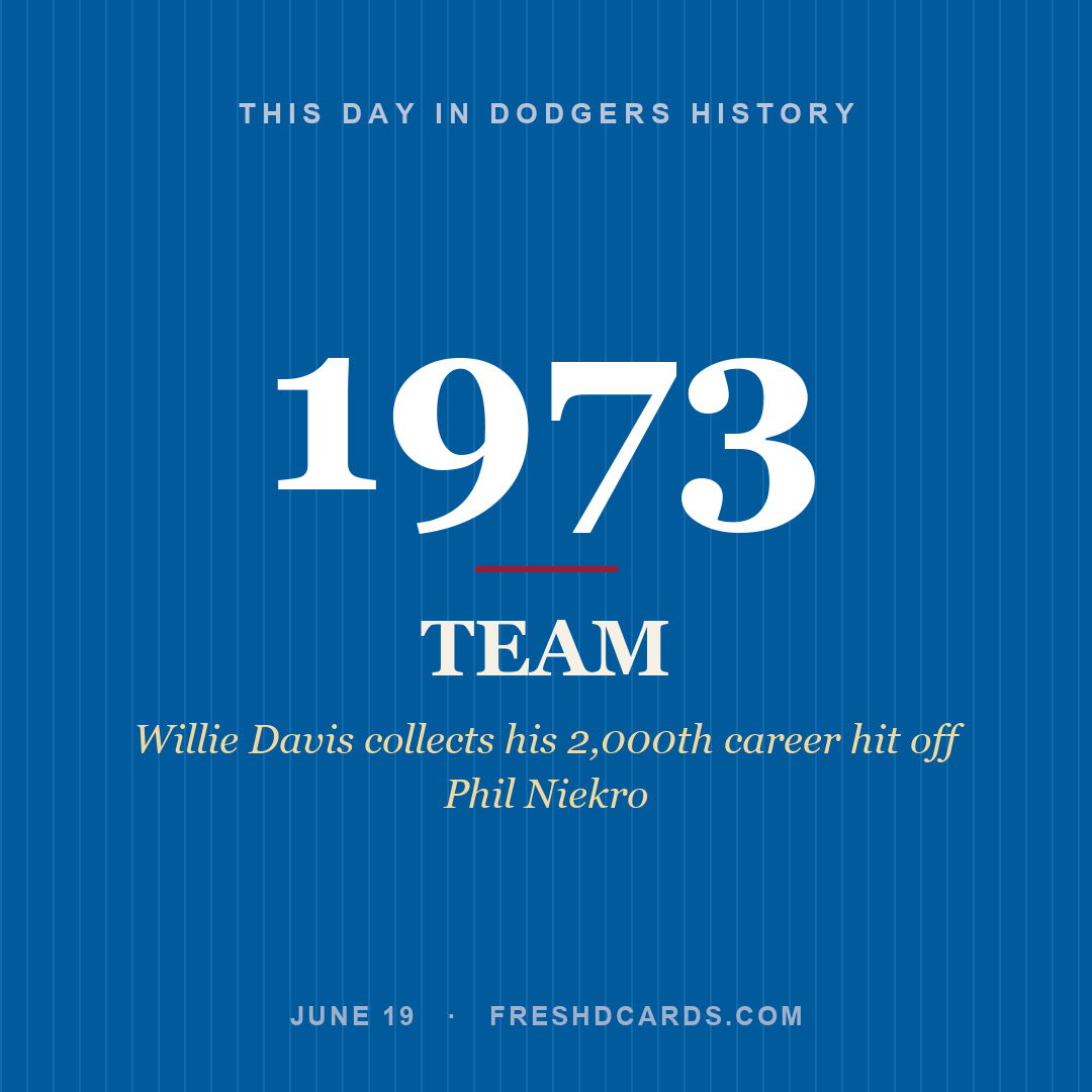 Dodgers: Dodgers, 1973, Willie Davis collects his 2,000th career hit off Phil Niekro