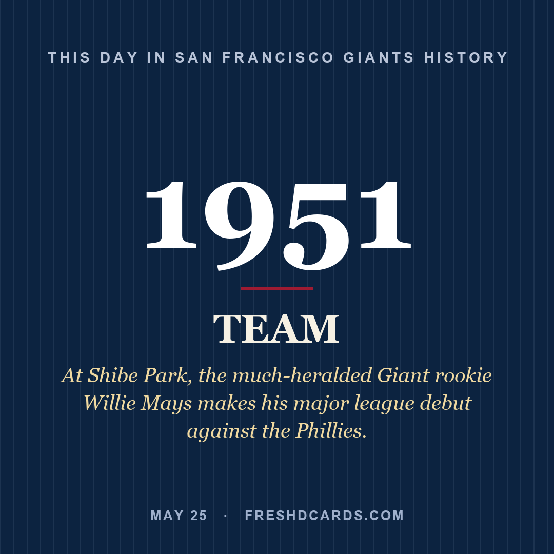 San Francisco Giants: San Francisco Giants, 1951, At Shibe Park, the much-heralded Giant rookie Willie Mays makes his major league debut against the Phillies.