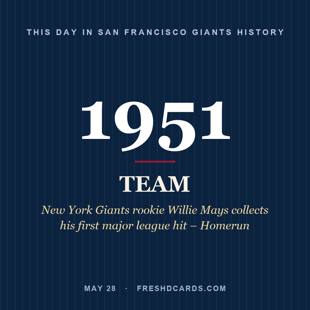 San Francisco Giants: San Francisco Giants, 1951, New York Giants rookie Willie Mays collects his first major league hit – Homerun