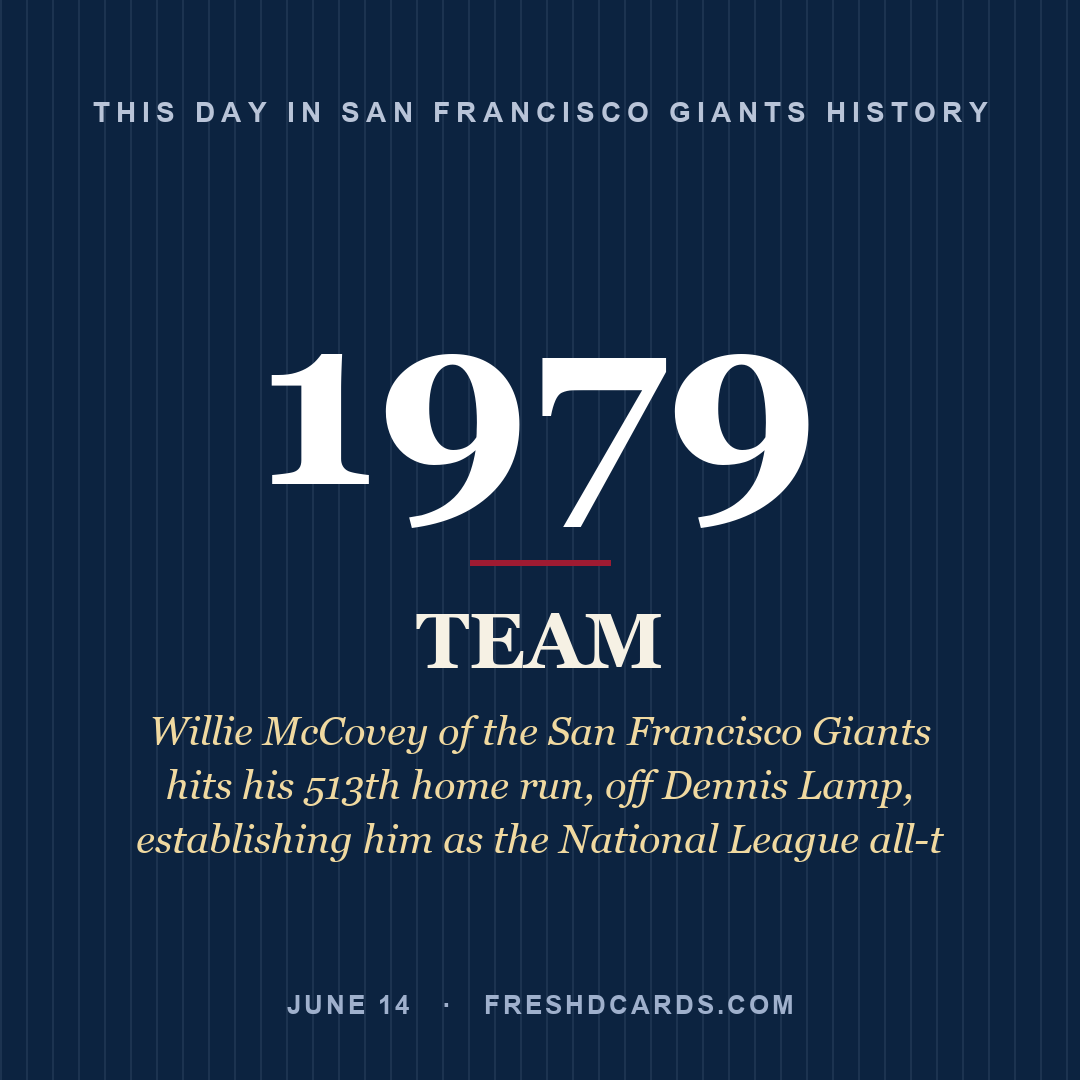San Francisco Giants: San Francisco Giants, 1979, Willie McCovey of the San Francisco Giants hits his 513th home run, off Dennis Lamp, establishing him as the National League all-t