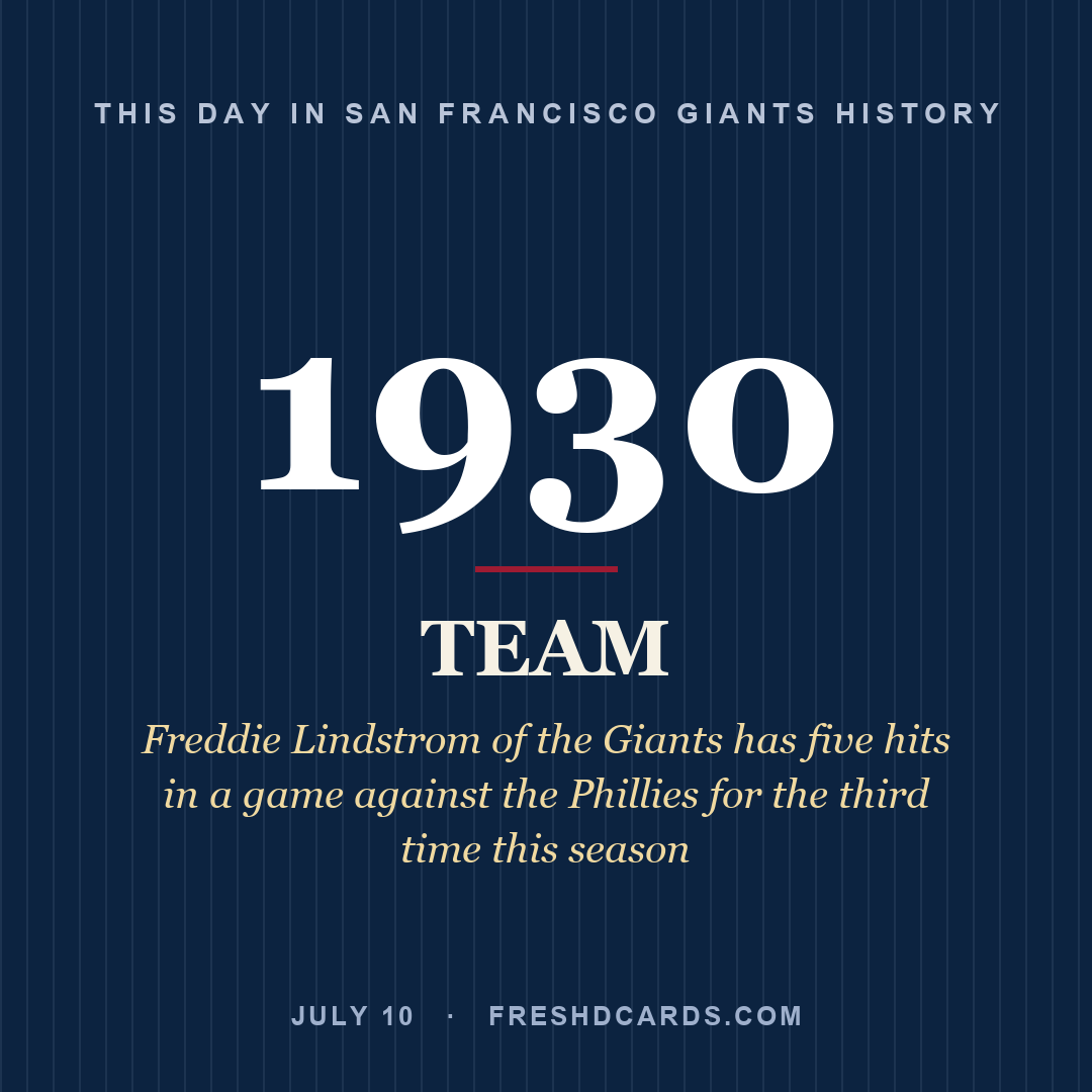 San Francisco Giants: San Francisco Giants, 1930, Freddie Lindstrom of the Giants has five hits in a game against the Phillies for the third time this season