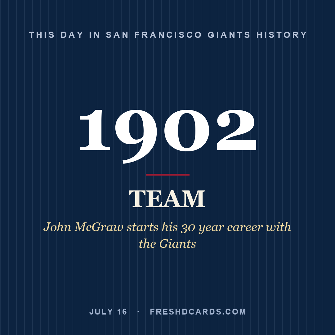 San Francisco Giants: San Francisco Giants, 1902, John McGraw starts his 30 year career with the Giants