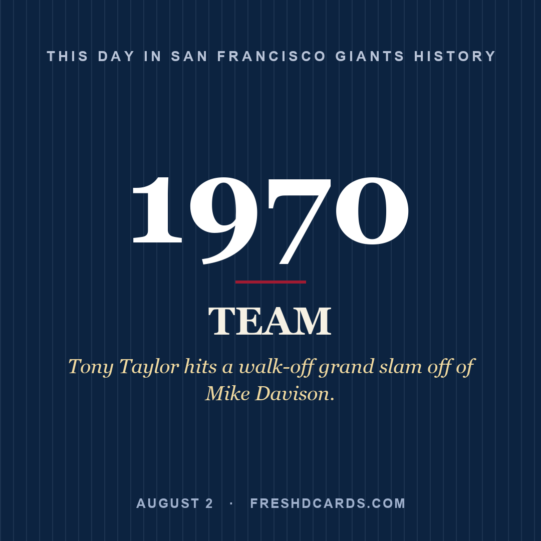 San Francisco Giants: San Francisco Giants, 1970, Tony Taylor hits a walk-off grand slam off of Mike Davison.