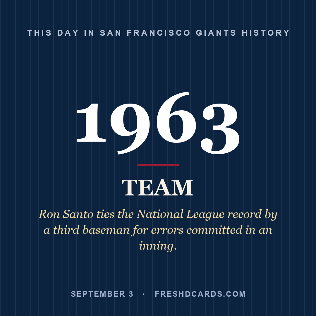 San Francisco Giants: San Francisco Giants, 1963, Ron Santo ties the National League record by a third baseman for errors committed in an inning.