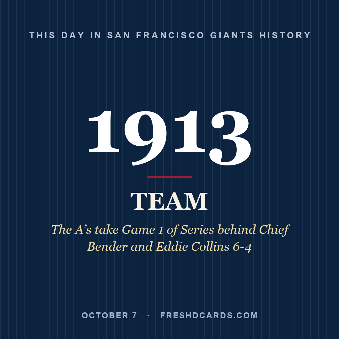 San Francisco Giants: San Francisco Giants, 1913, The A’s take Game 1 of Series behind Chief Bender and Eddie Collins 6-4