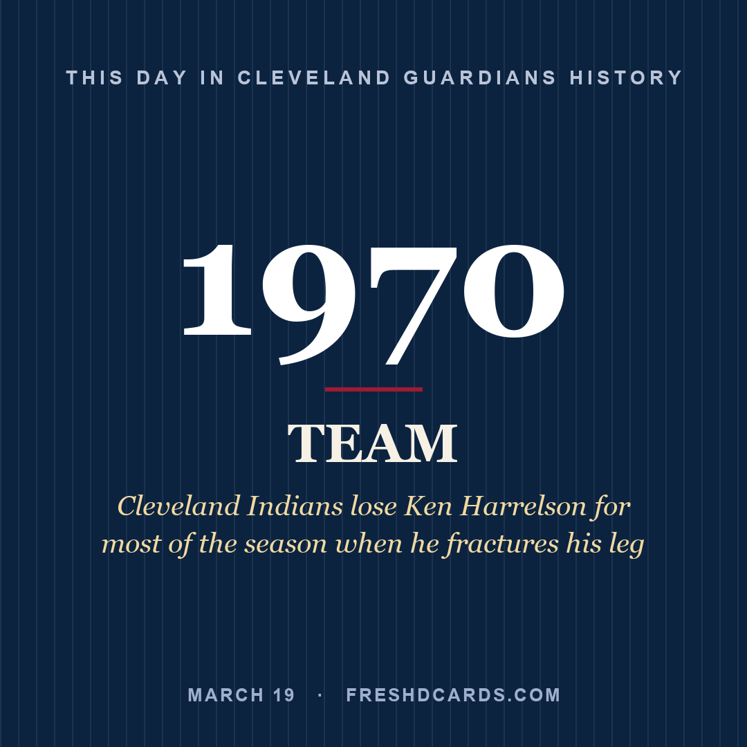 Cleveland Guardians: Cleveland Guardians, 1970, Cleveland Indians lose Ken Harrelson for most of the season when he fractures his leg