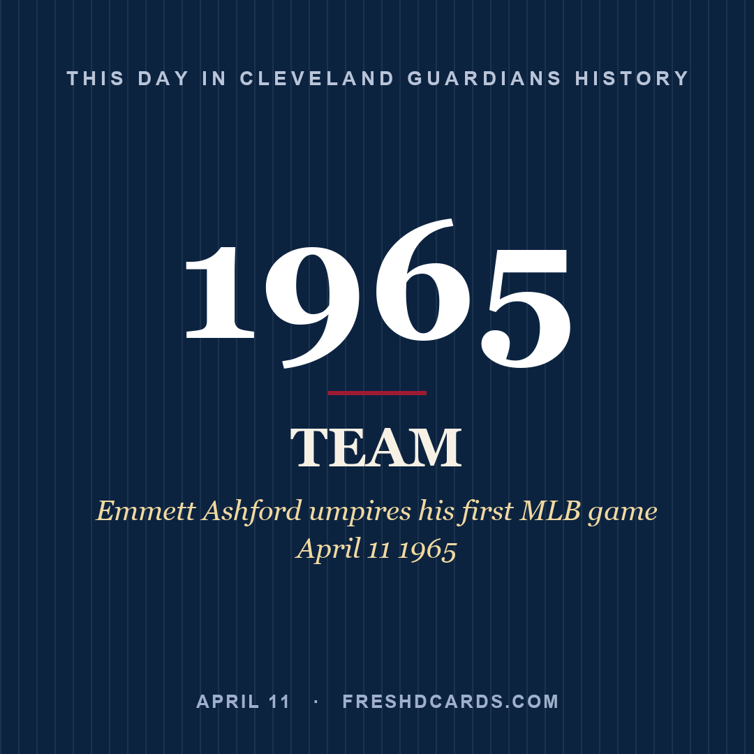 Cleveland Guardians: Cleveland Guardians, 1965, Emmett Ashford umpires his first MLB game April 11 1965