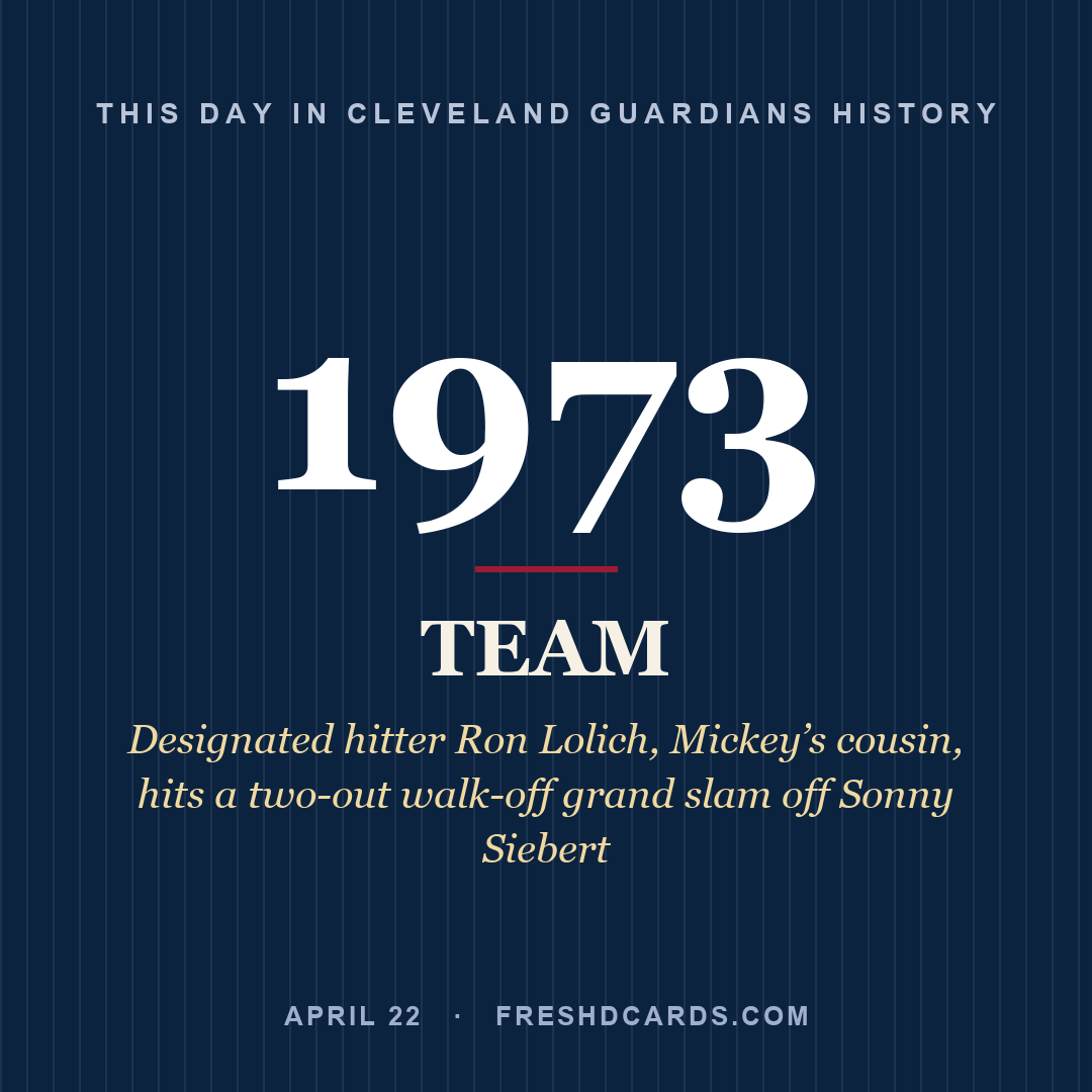 Cleveland Guardians: Cleveland Guardians, 1973, Designated hitter Ron Lolich, Mickey’s cousin, hits a two-out walk-off grand slam off Sonny Siebert