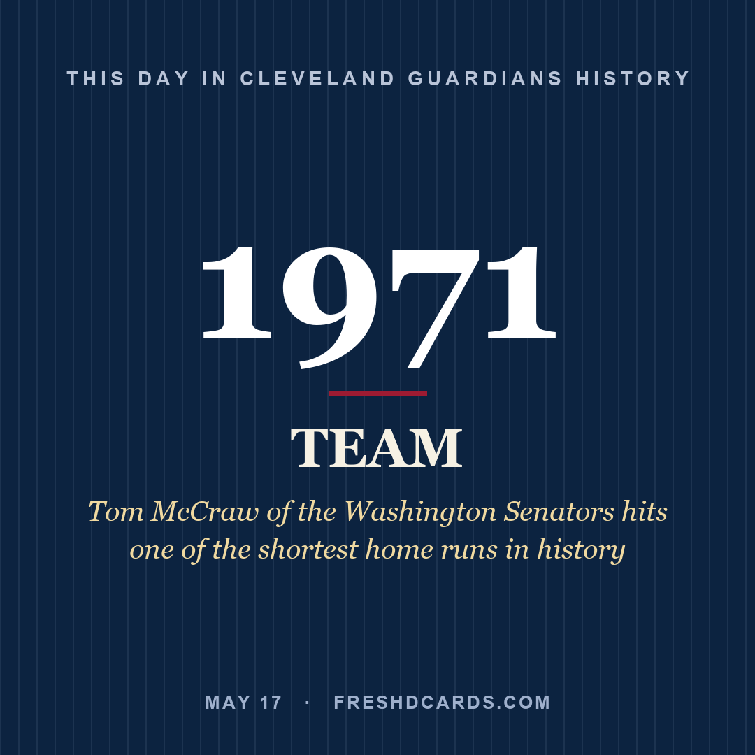 Cleveland Guardians: Cleveland Guardians, 1971, Tom McCraw of the Washington Senators hits one of the shortest home runs in history