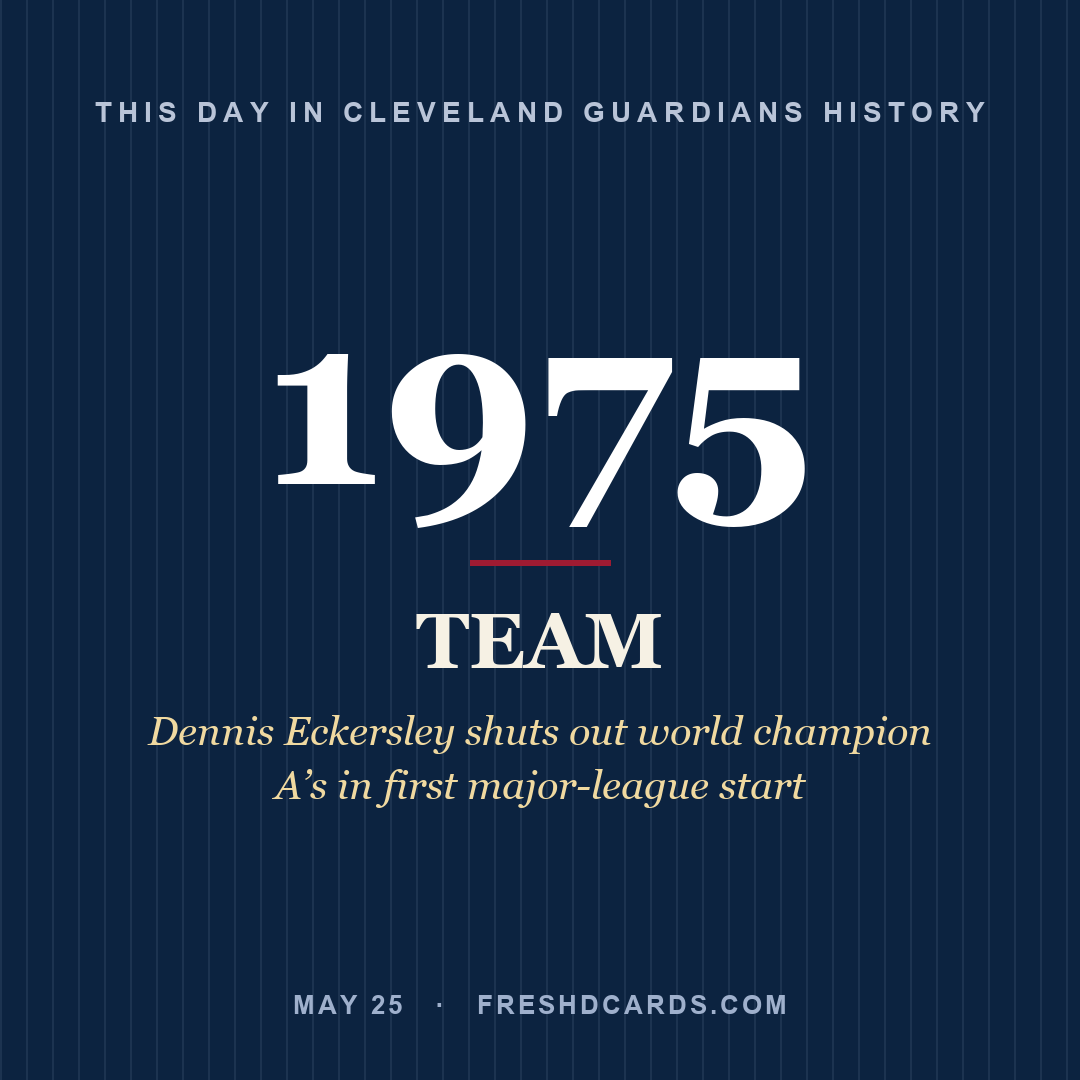 Cleveland Guardians: Cleveland Guardians, 1975, Dennis Eckersley shuts out world champion A’s in first major-league start