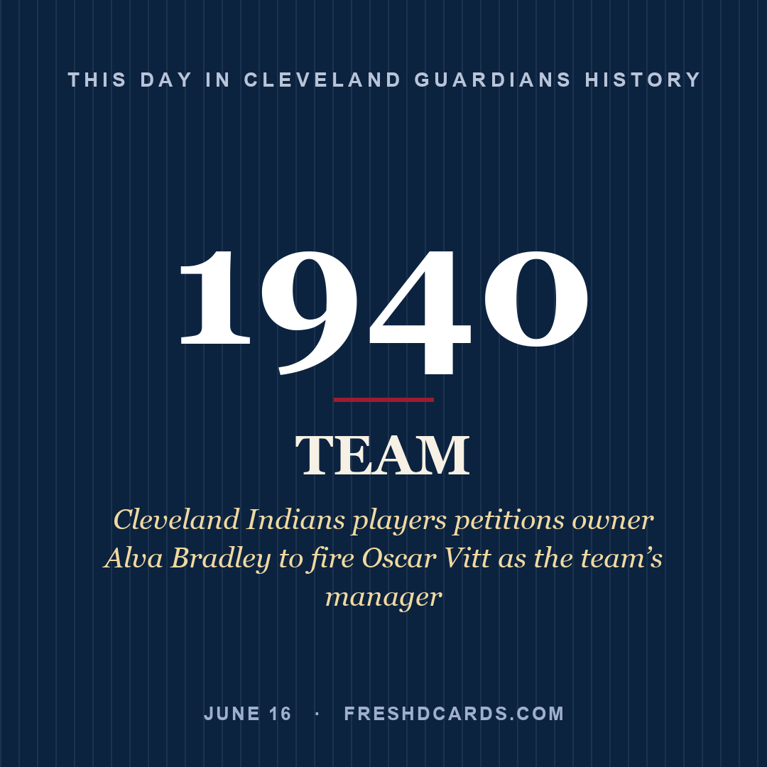 Cleveland Guardians: Cleveland Guardians, 1940, Cleveland Indians players petitions owner Alva Bradley to fire Oscar Vitt as the team’s manager